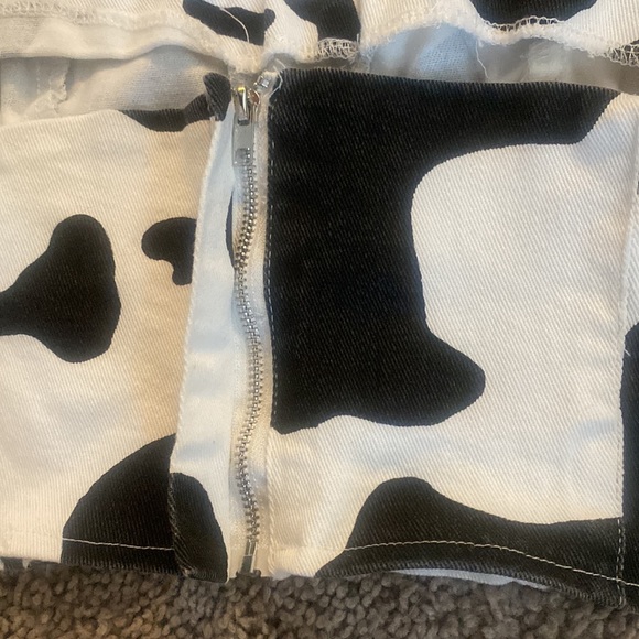 Cow Print Corset Top. Black and white denim. - Picture 4 of 6